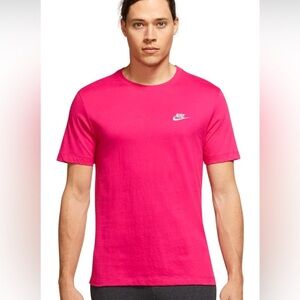 NWOT Nike Men's Sportswear Club Deep Pink Tee w White Embroidered Logo